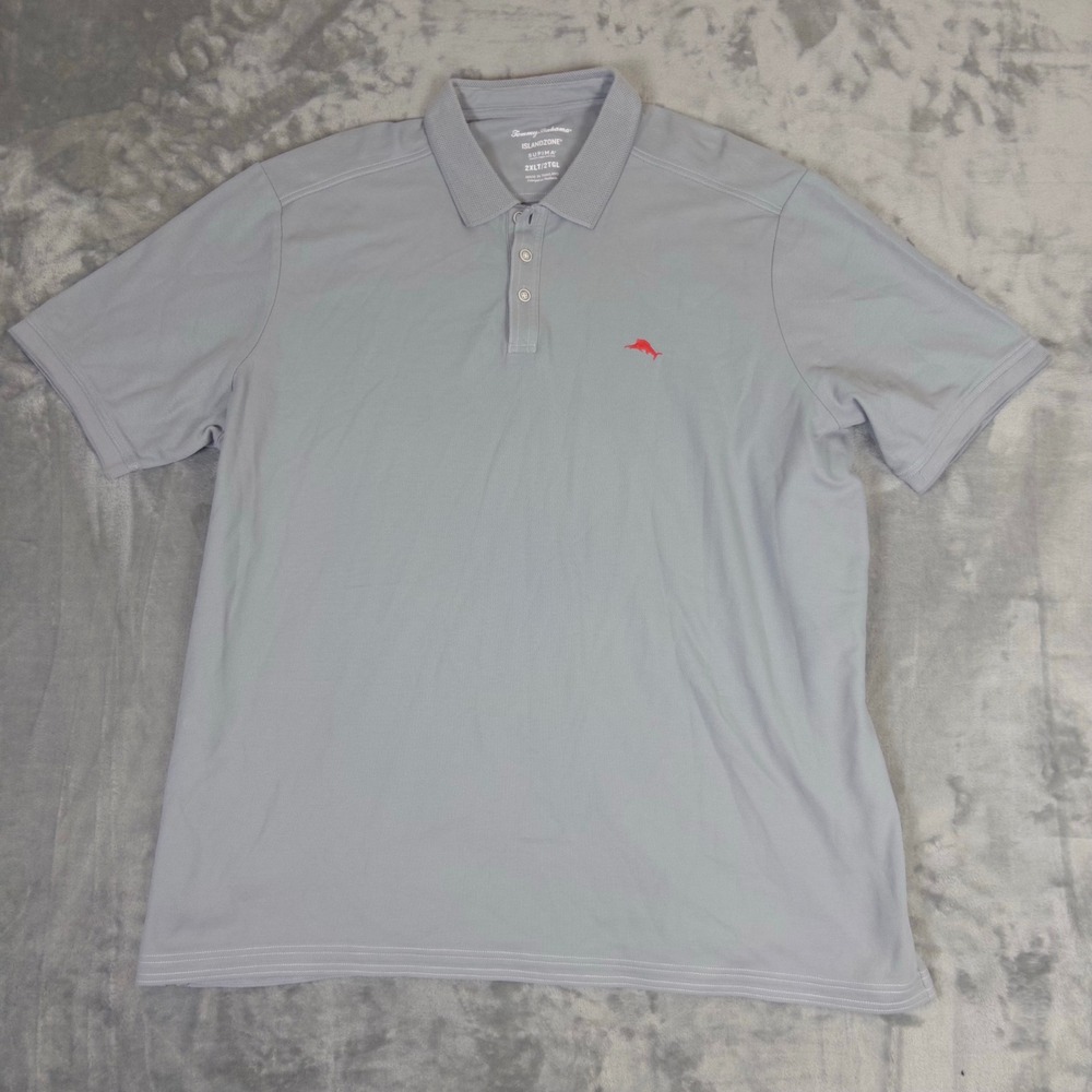 Tommy Bahama Polo Shirt Mens 2XLT Gray IslandZone Supima Cotton Short Sleeve